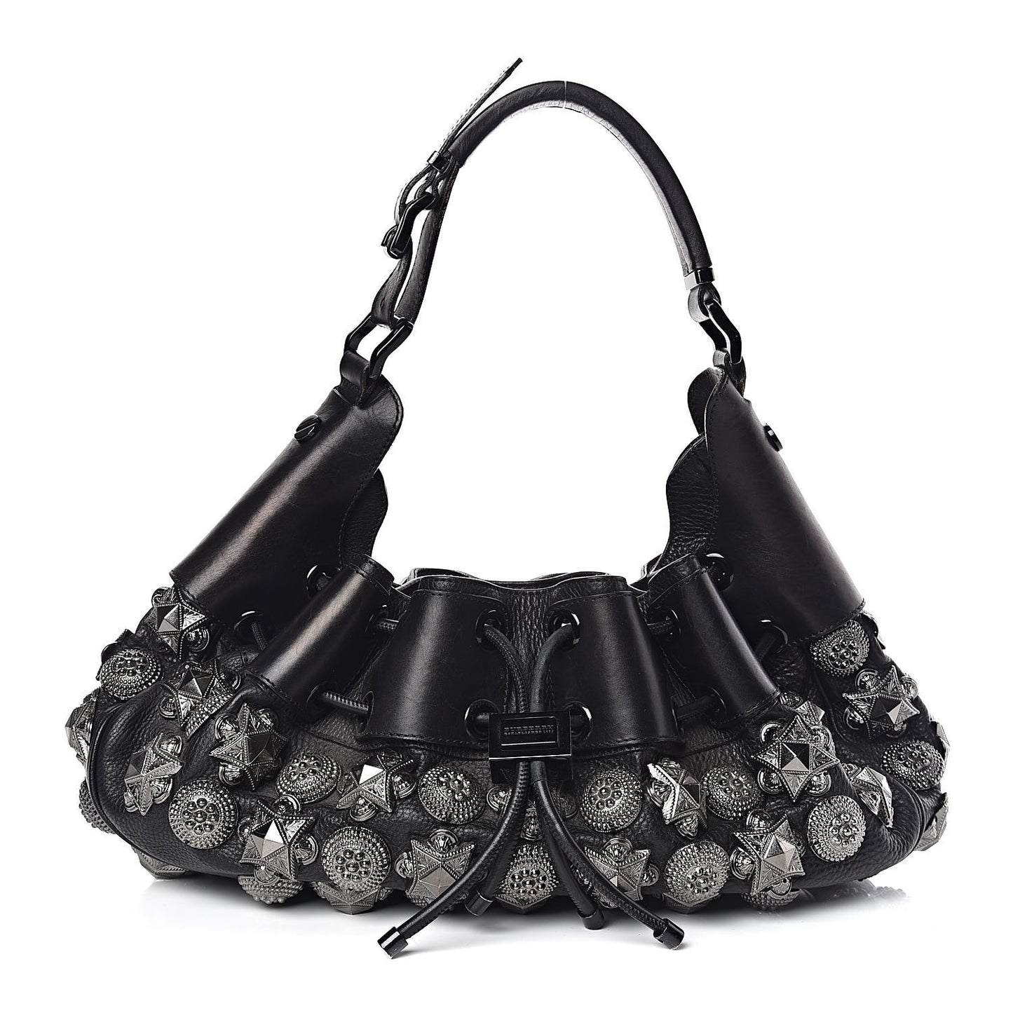 Calfskin Mason Warrior Studded Hobo Black