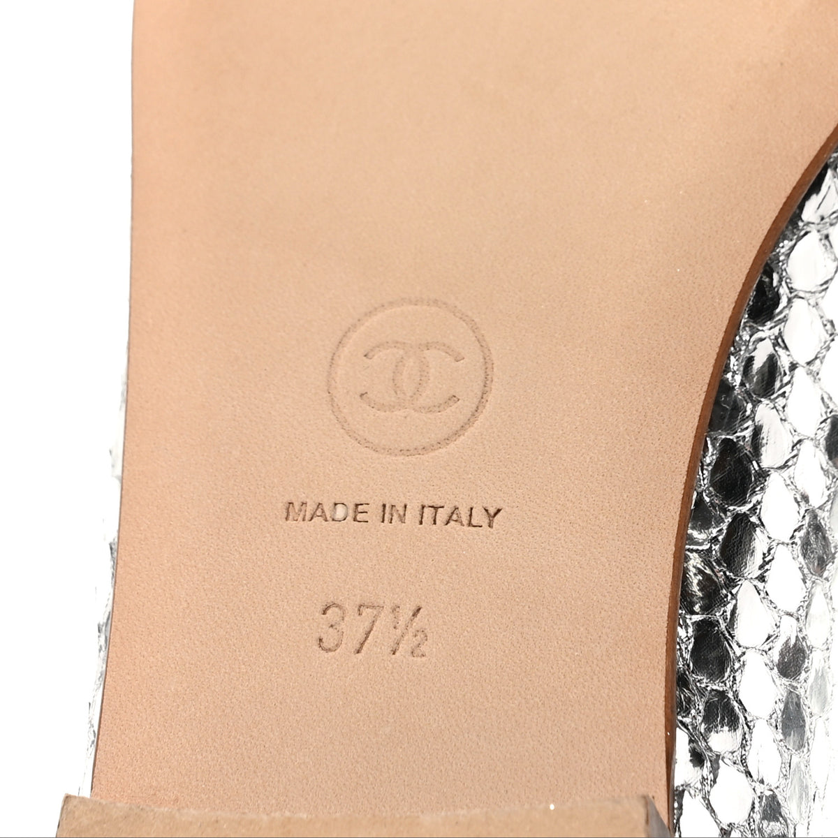 Chanel Metallic Snakeskin Cap Toe CC Ballerina Flats 37.5 Silver 7 of 9