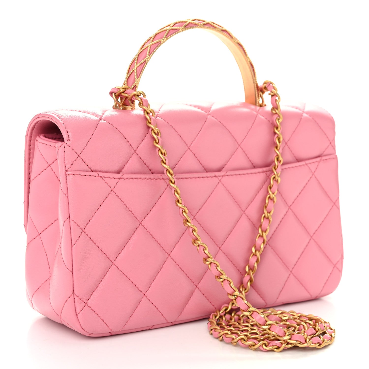 Chanel Lambskin Metal Quilted Twist Top Handle Flap With Chain Light Pink 3 of 11