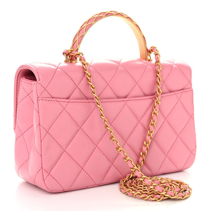 Chanel Lambskin Metal Quilted Twist Top Handle Flap With Chain Light Pink 3 of 11