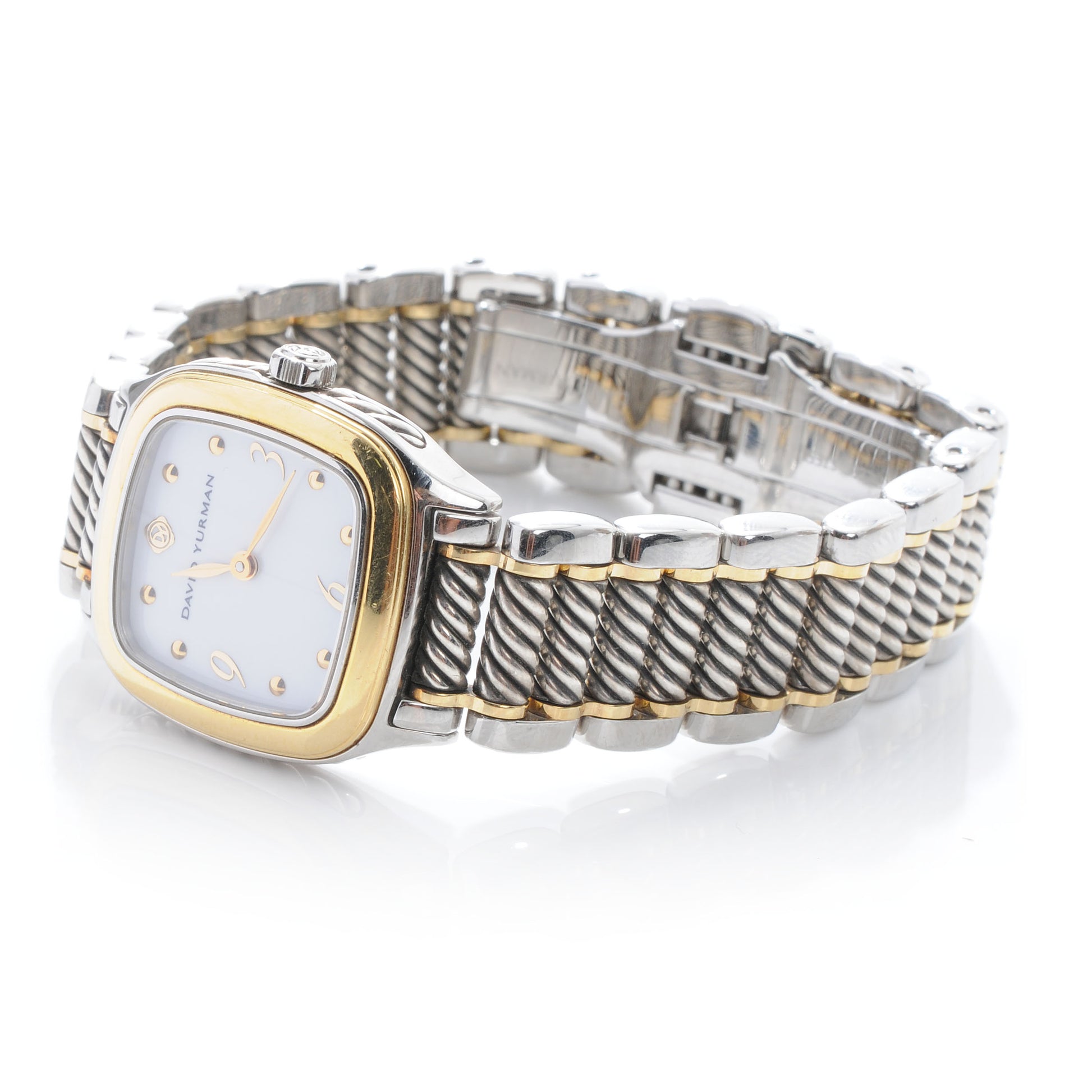 David Yurman Stainless Steel 18K Yellow Gold Mother of Pearl 25mm Thoroughbred Quartz Watch 4 of 9