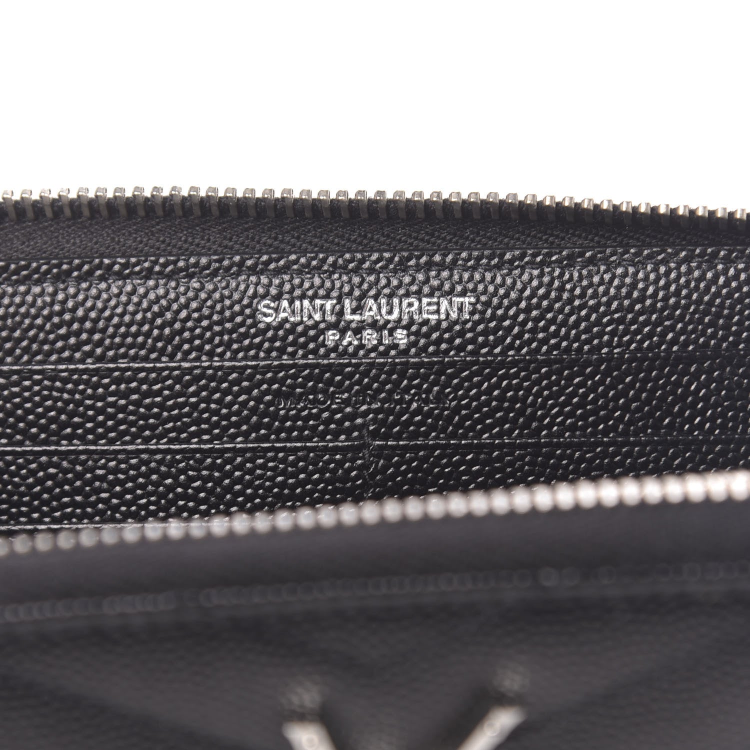 Saint Laurent Grain De Poudre Matelasse Chevron Monogram Zip Around Wallet Black 6 of 8