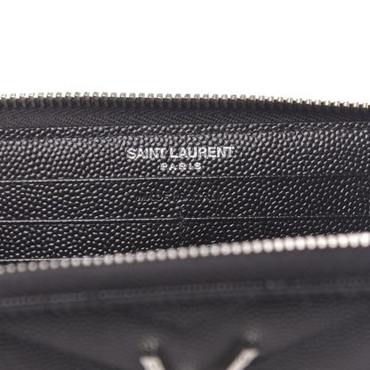 Saint Laurent Grain De Poudre Matelasse Chevron Monogram Zip Around Wallet Black 6 of 8