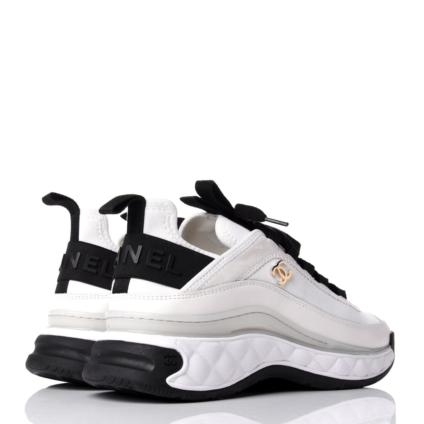 Velvet Calfskin Mixed Fibers CC Sneakers 37.5 Ivory Black