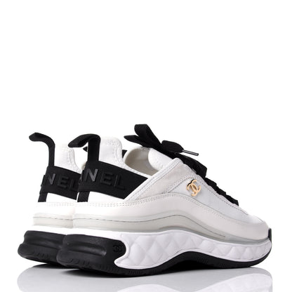 Chanel Velvet Calfskin Mixed Fibers CC Sneakers 37.5 Ivory Black 4 of 11