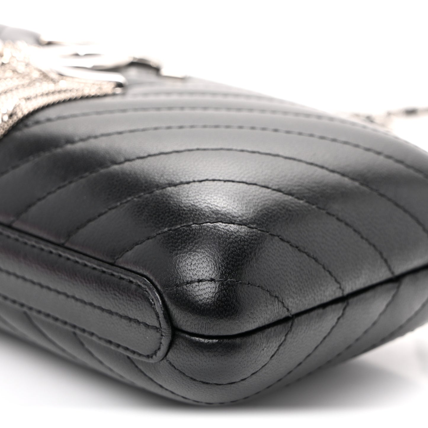 Lambskin Chevron Quilted CC Fringe Clutch Black