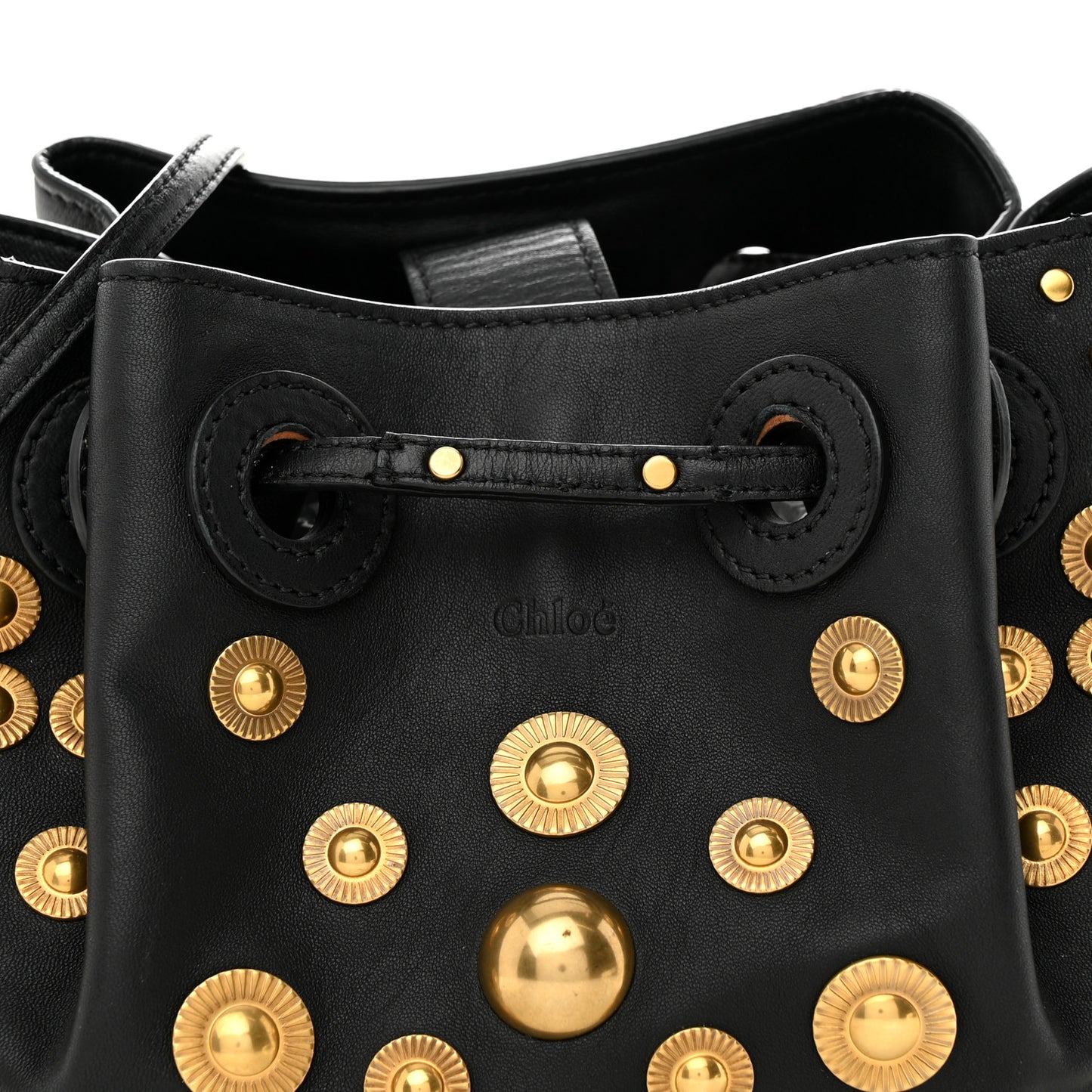 Lambskin Studded Small Inez Drawstring Bag Black