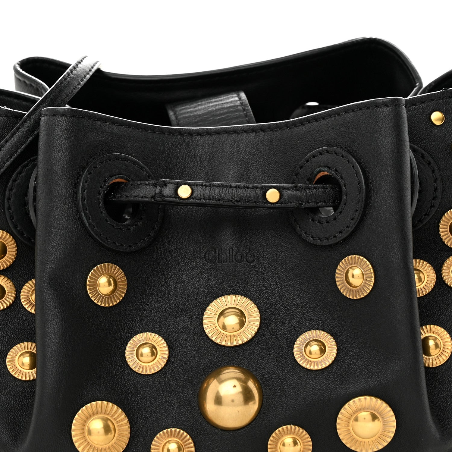 Chloe Lambskin Studded Small Inez Drawstring Bag Black 7 of 14