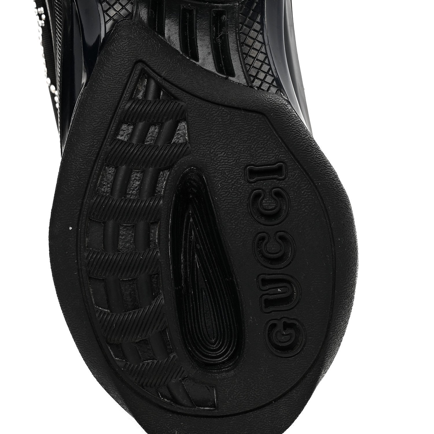 Gucci Tela Retino Mesh Crystal Suede GG Monogram Womens Gucci Run Sneakers 37.5 Black Silver 7 of 10
