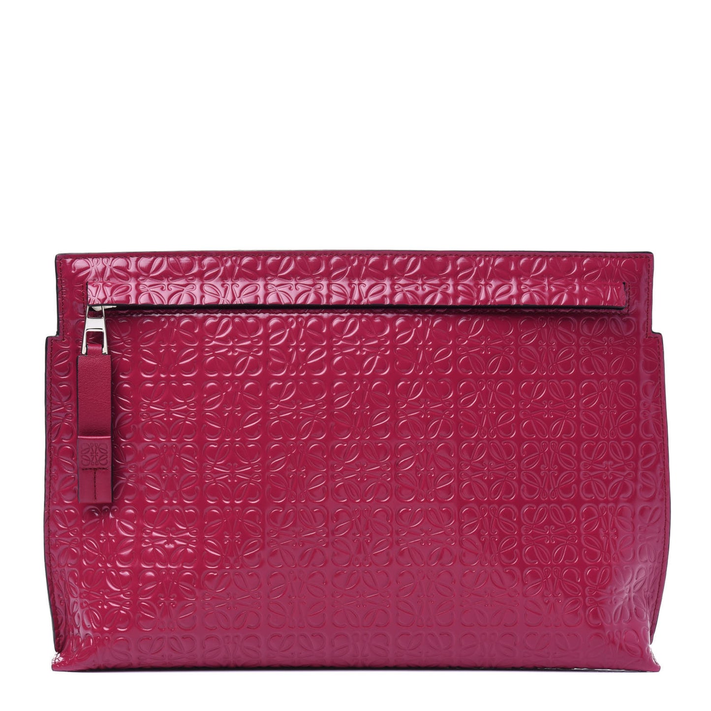 Calfskin Embossed Repeat T Pouch Raspberry
