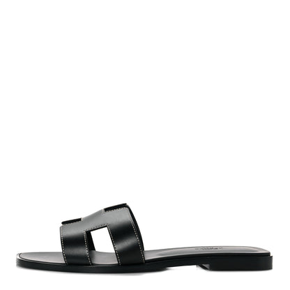Hermes Box Calfskin Oran Sandals 39.5 Black 1 of 9
