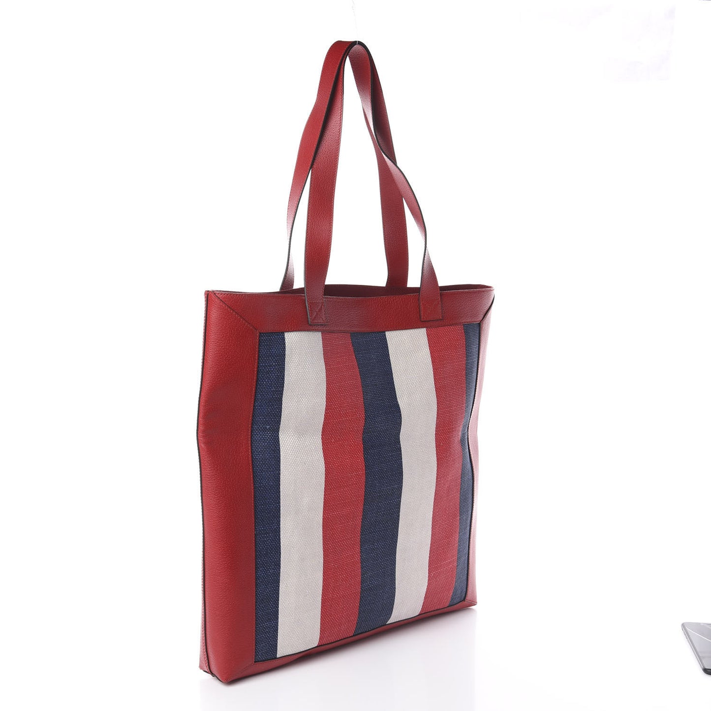 Canvas Calfskin Sylvie Stripe Logo Mens Tote Red White Blue