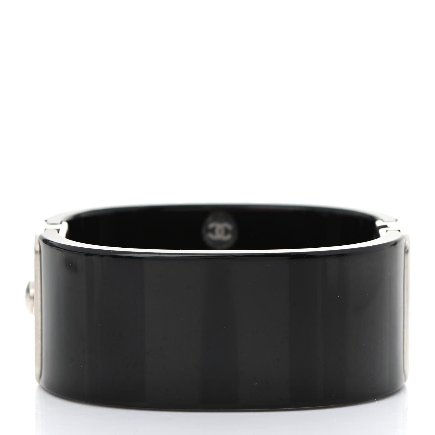 Chanel Resin Pearl Crystal CC Cuff Black 3 of 7