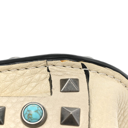 Valentino Garavani Grained Calfskin Turquoise Rockstud Rolling Flip Lock Crossbody Bag Light Ivory 10 of 14