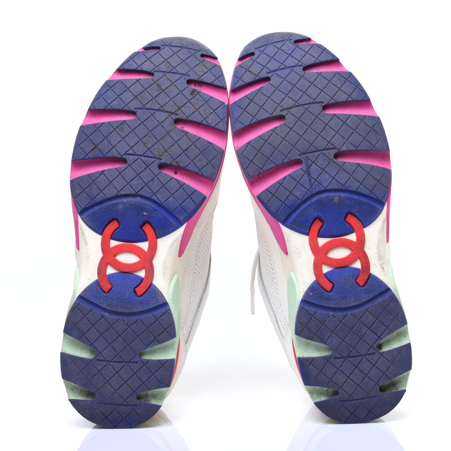 Chanel Suede Calfskin CC Sneakers 37 White Pink Green 7 of 14