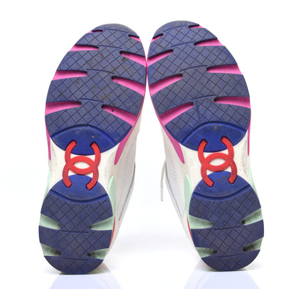 Chanel Suede Calfskin CC Sneakers 37 White Pink Green 7 of 14