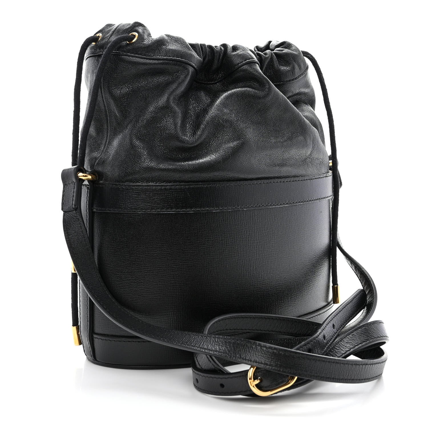 Gucci Azalea Sakai Calfskin Horsebit 1955 Drawstring Bucket Bag Black 3 of 11