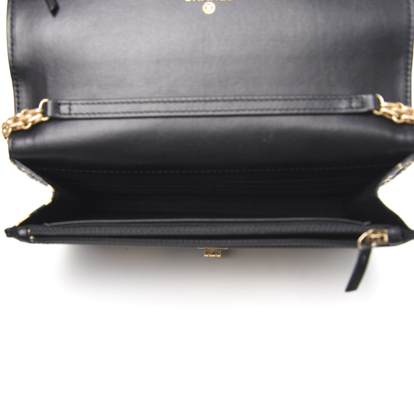 Calfskin Crocodile Embossed Graffiti 2.55 Cocodile Reissue Wallet On Chain WOC Black Gold