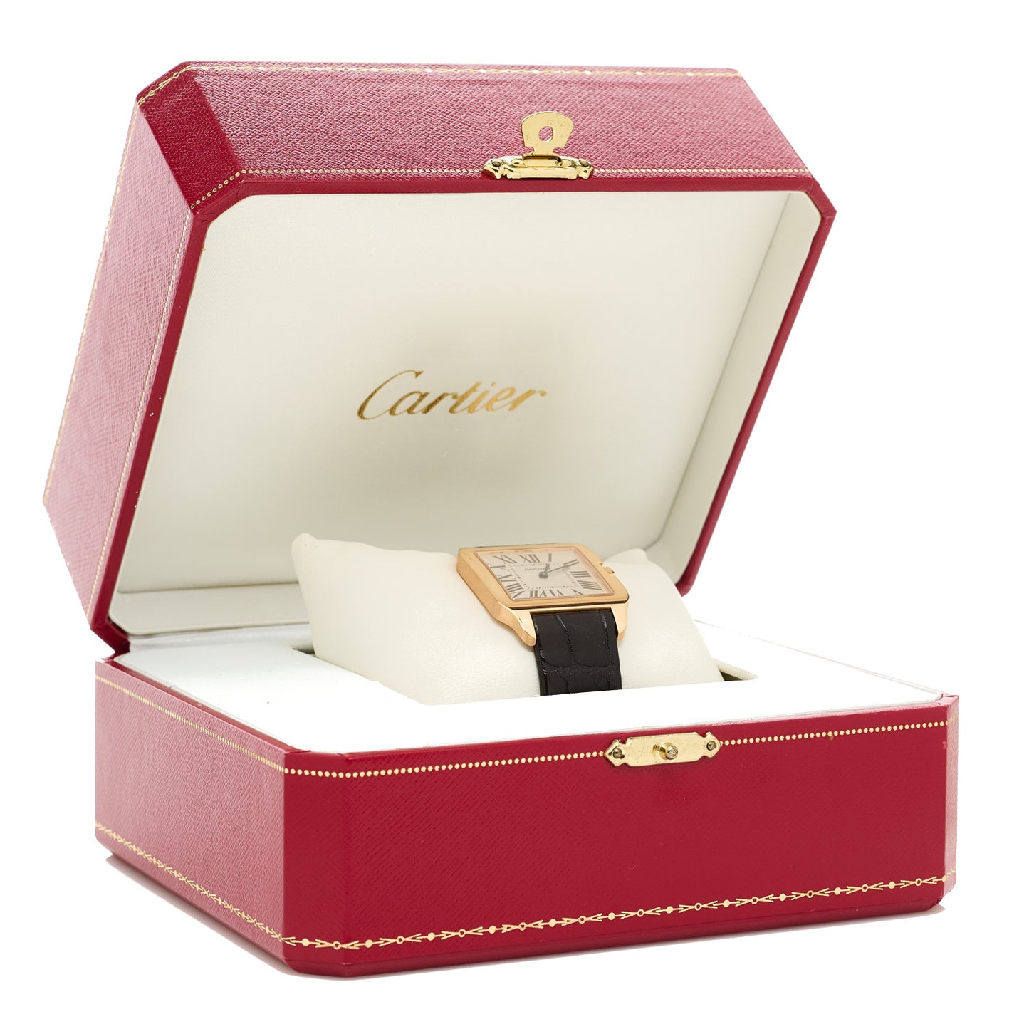 18K Pink Gold Alligator 30mm Santos Dumont Quartz Watch