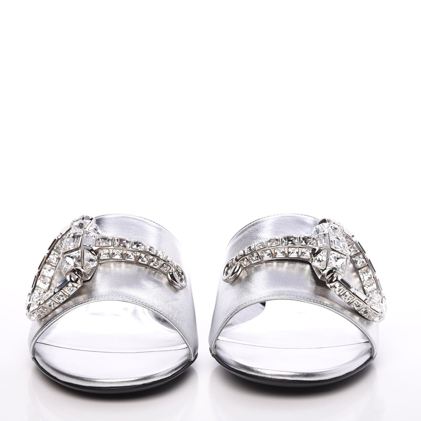 Metallic Nappa Crystal Maxine Horsebit Slide Sandals 38.5 Silver