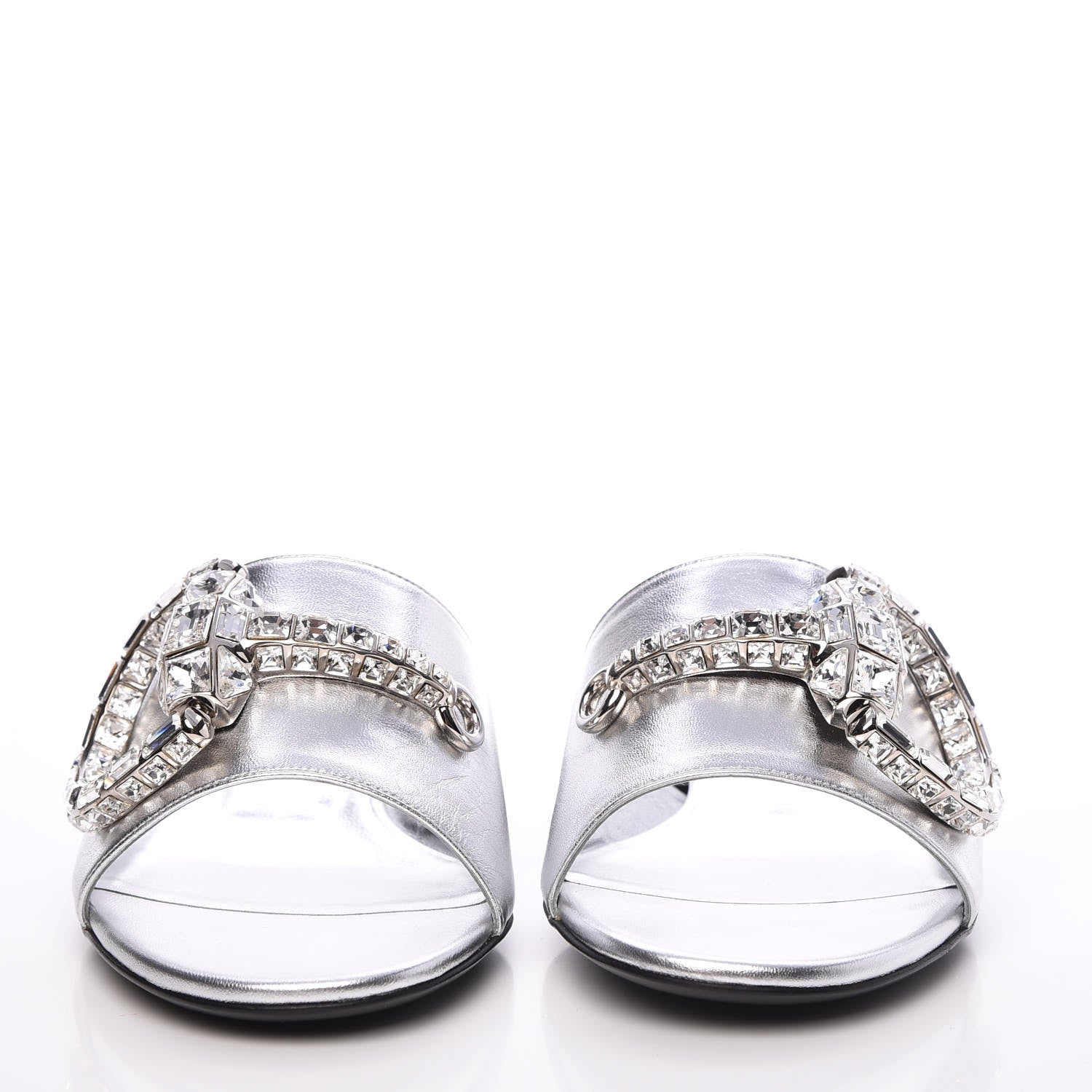 Gucci Metallic Nappa Crystal Maxine Horsebit Slide Sandals 38.5 Silver 2 of 9