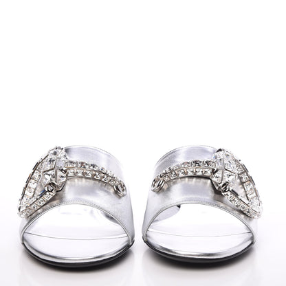 Gucci Metallic Nappa Crystal Maxine Horsebit Slide Sandals 38.5 Silver 2 of 9