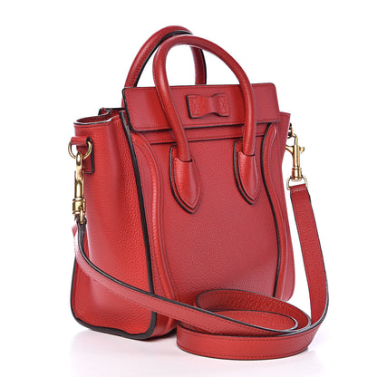 Celine Drummed Calfskin Nano Luggage Coquelicot 3 of 13