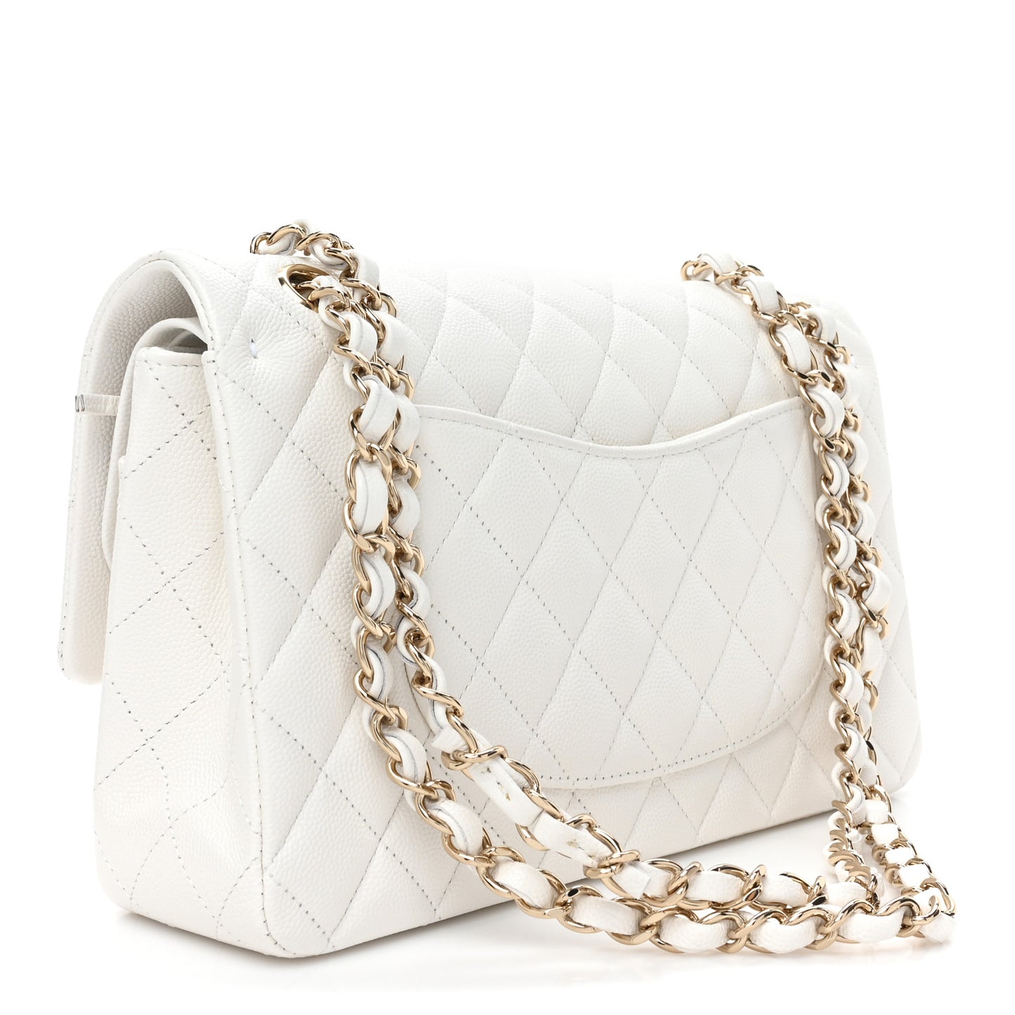 Caviar Quilted Medium Double Flap White