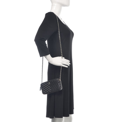 Chanel Caviar Chevron Quilted Small Clutch With Chain Black 2 of 12