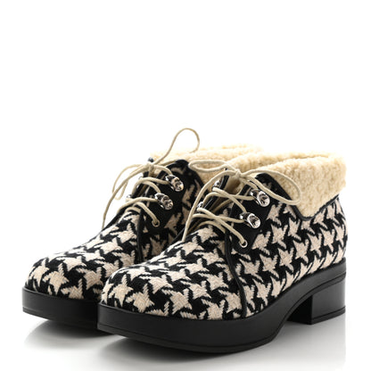 Gucci Optical Tweed Faux Shearling Houndstooth Victor Lace Up Ankle Boots 38 White Black 3 of 8