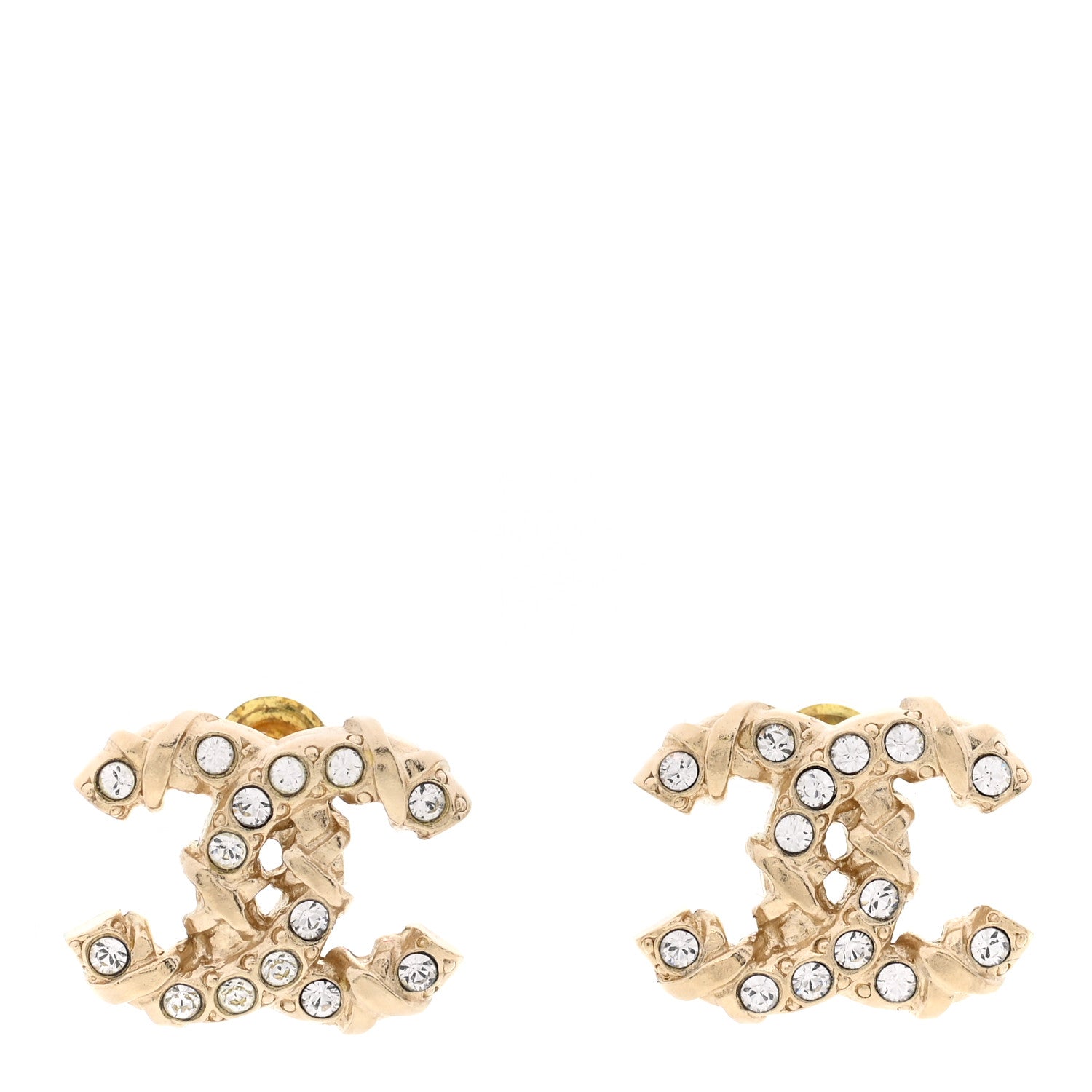 Chanel Crystal Textured CC Earrings Gold 1 of 5