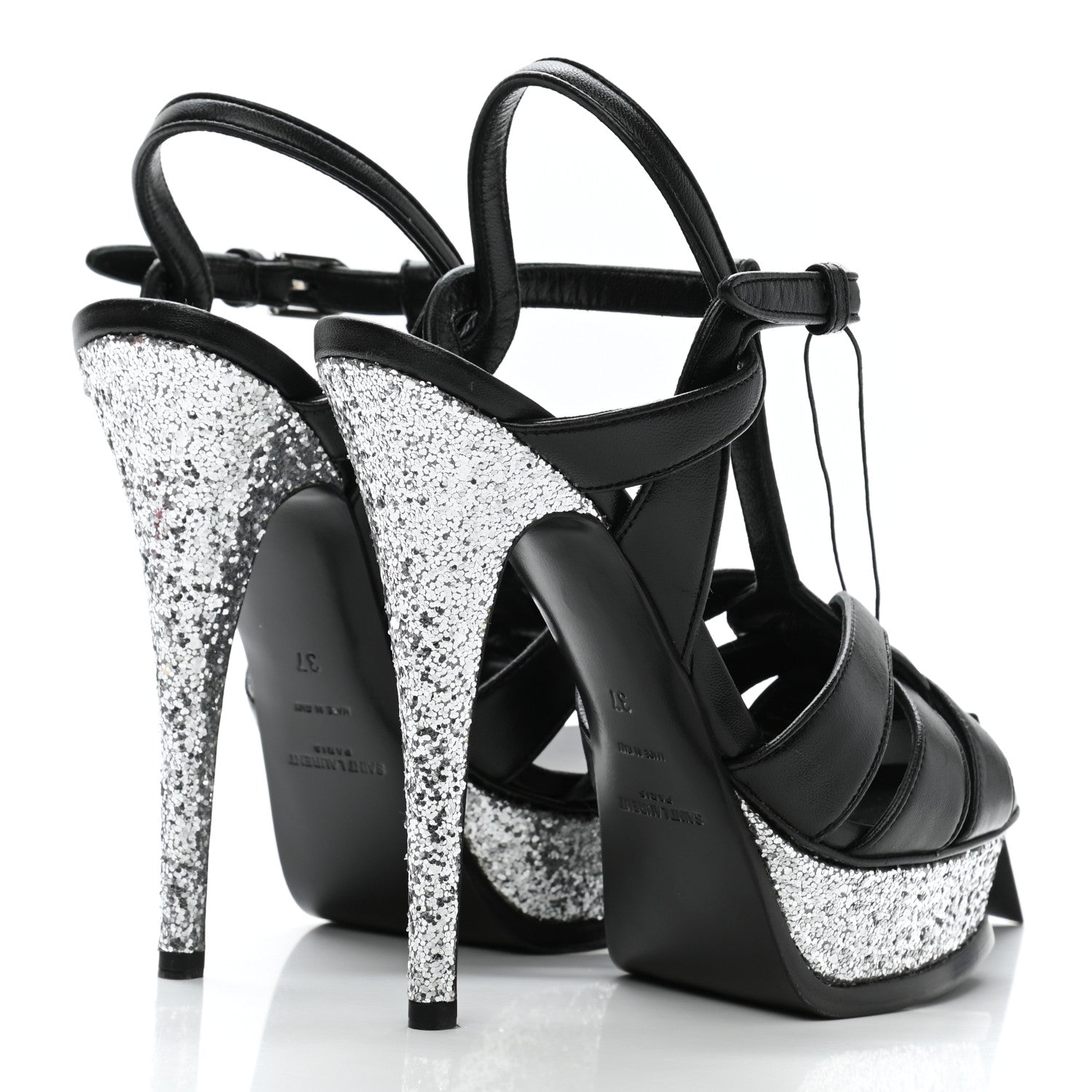 Saint Laurent Nappa Glitter Tribute Sandals 37 Black Argento 4 of 8