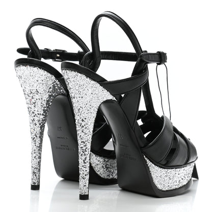 Saint Laurent Nappa Glitter Tribute Sandals 37 Black Argento 4 of 8