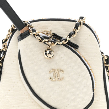 Chanel Canvas Calfskin Tennis Racket Mini Bag White Black 9 of 11