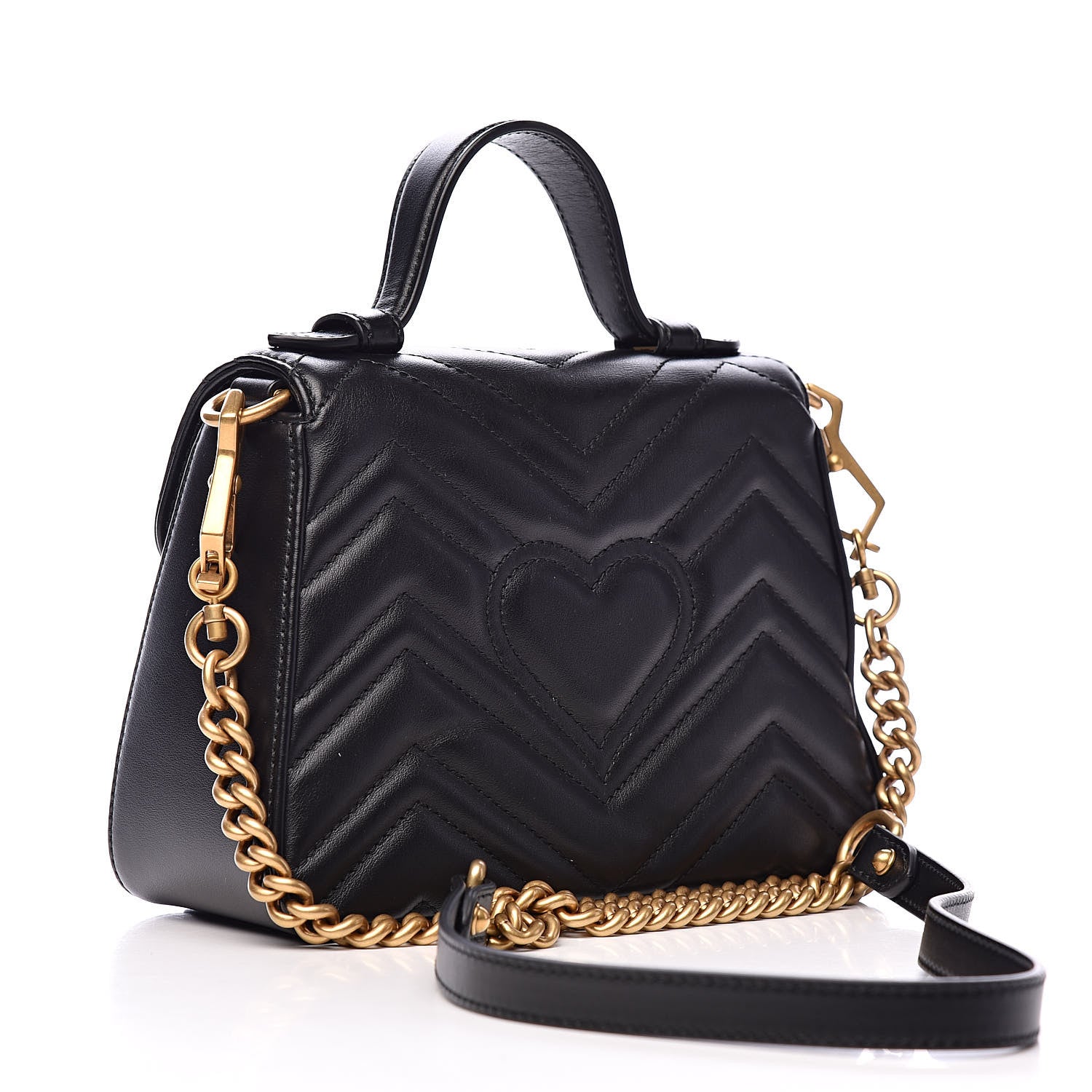 Gucci Calfskin Matelasse Mini GG Marmont Top Handle Shoulder Bag Black 3 of 10