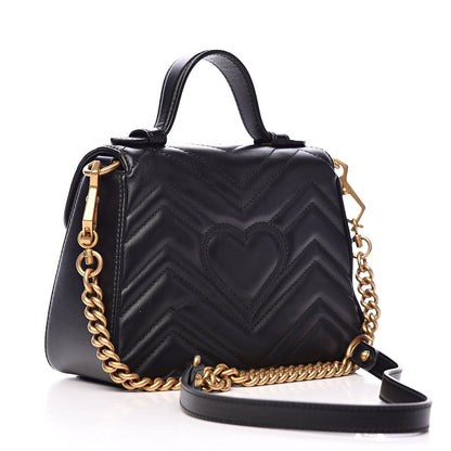 Gucci Calfskin Matelasse Mini GG Marmont Top Handle Shoulder Bag Black 3 of 10