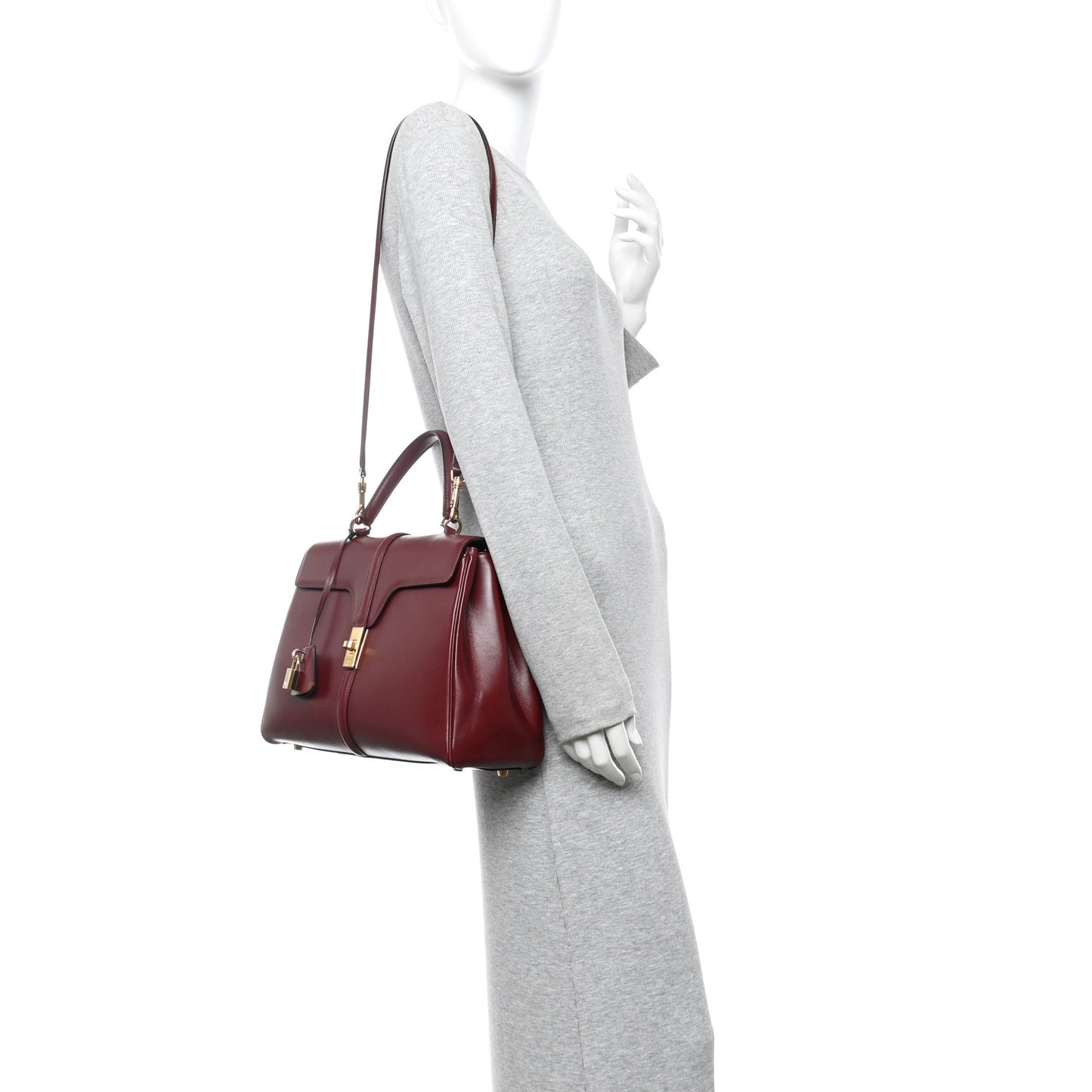 Satinated Calfskin Medium 16 Top Handle Bag Light Burgundy