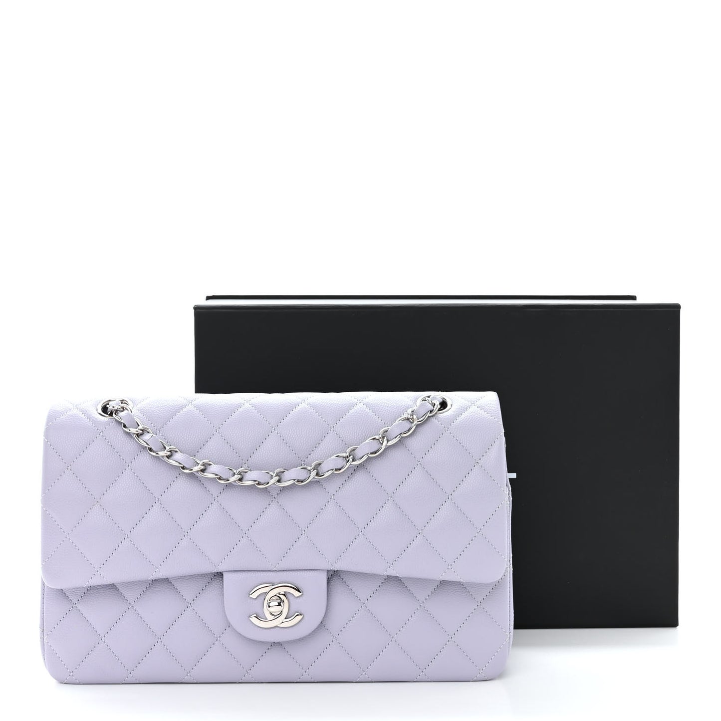 Caviar Quilted Medium Double Flap Light Purple