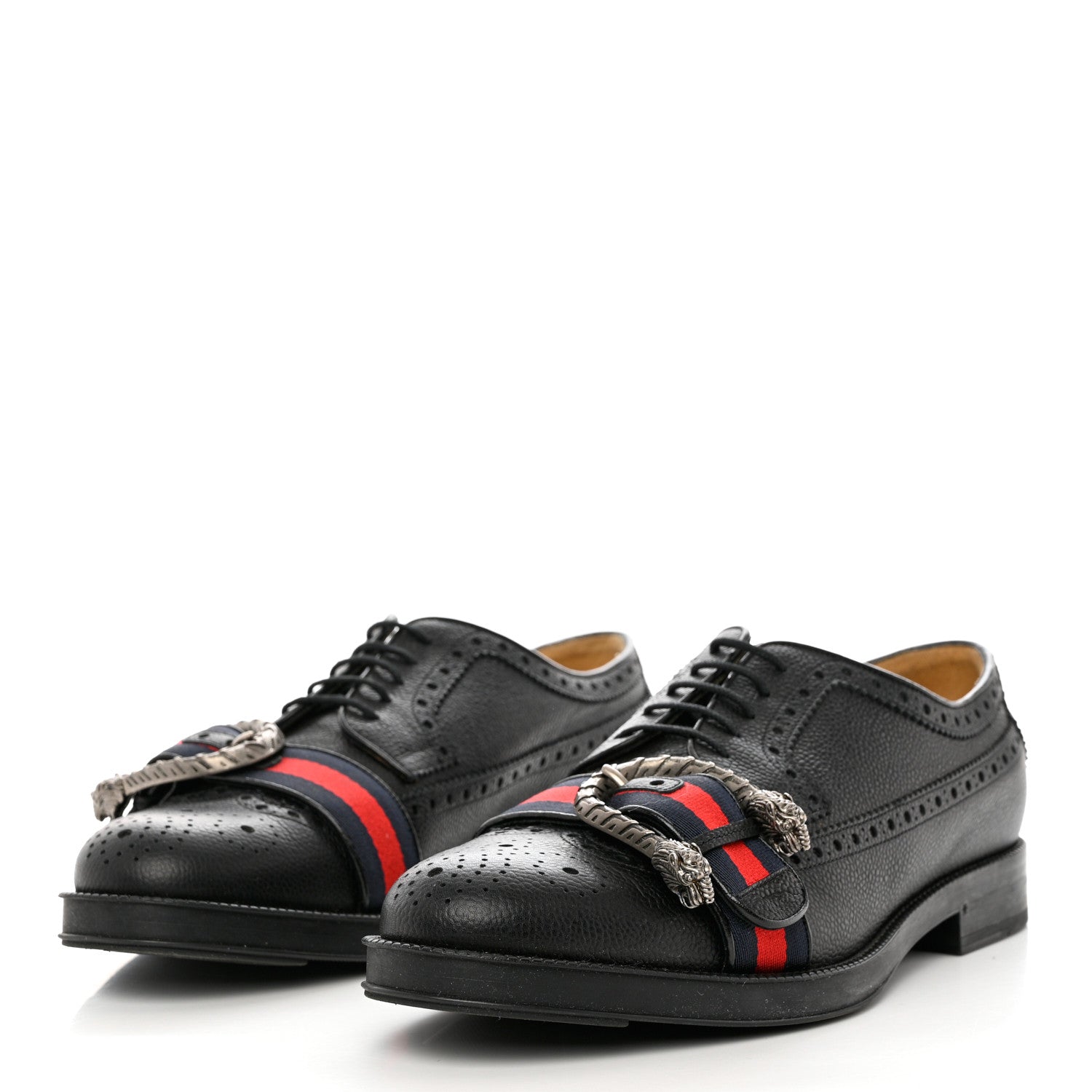 Gucci Calfskin Web Mens Queercore Brogue Derby Loafers 9 Black 3 of 13