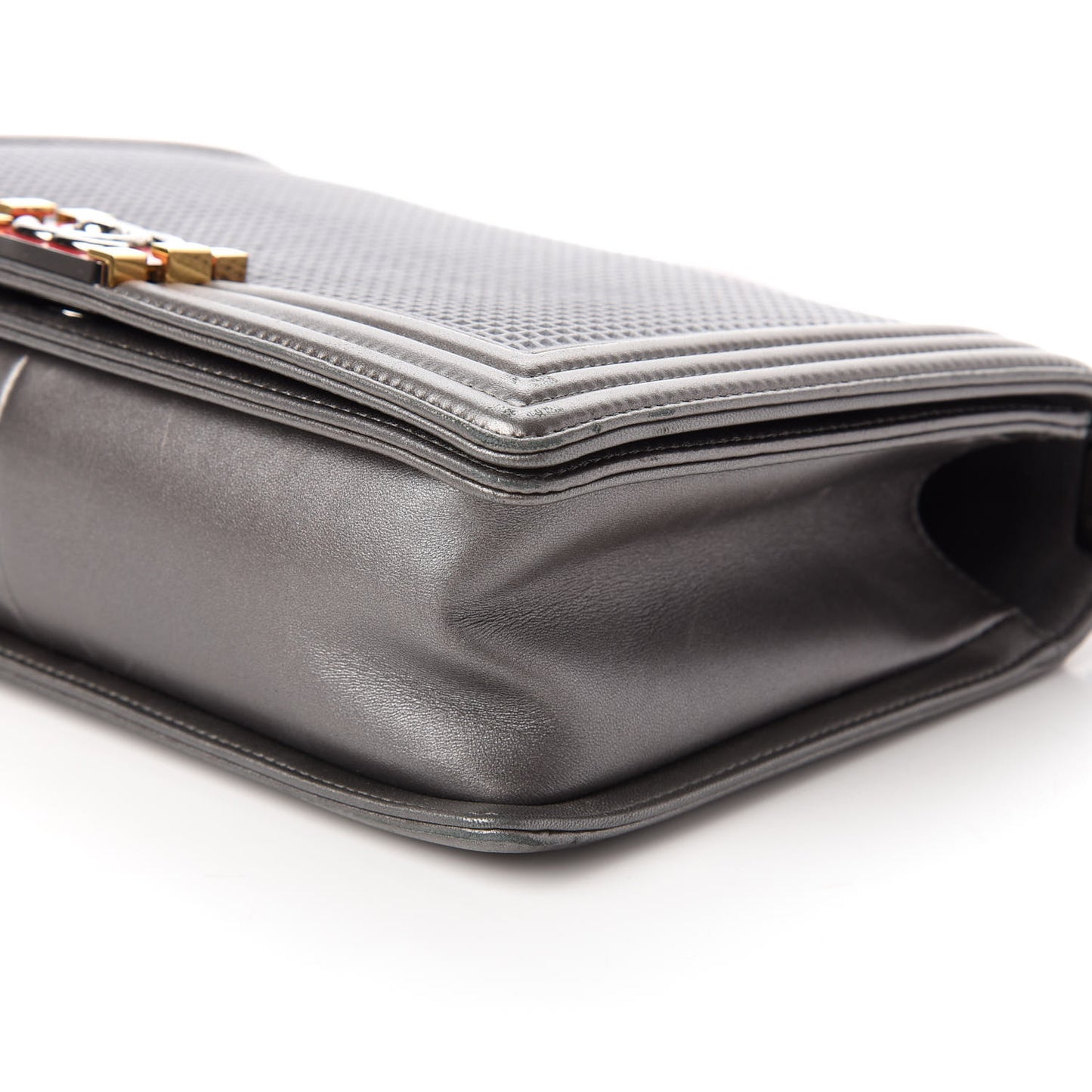 Lambskin Embossed New Medium Boy Cube Flap Grey