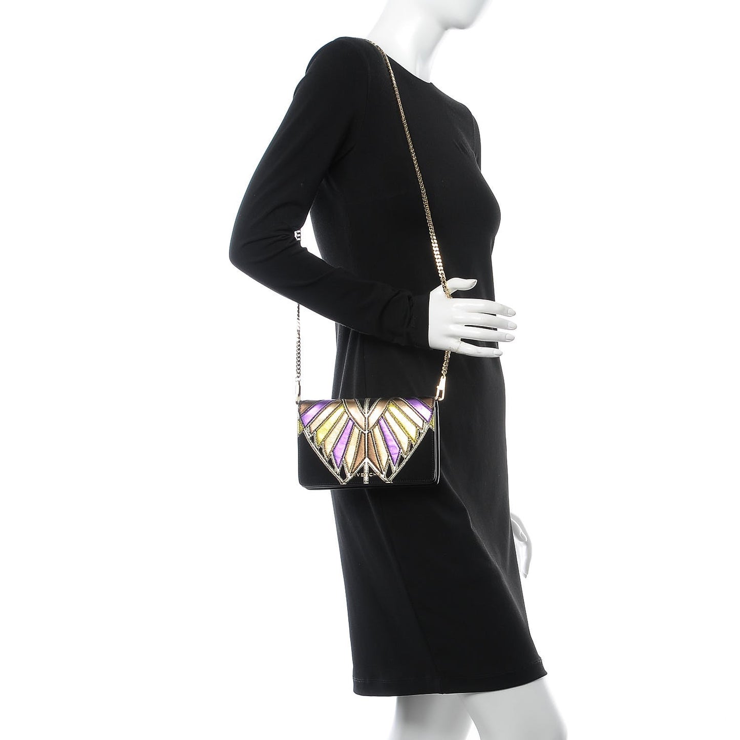 Suede Calfskin Egyptian Print Mini Pandora Chain Wallet Multicolor
