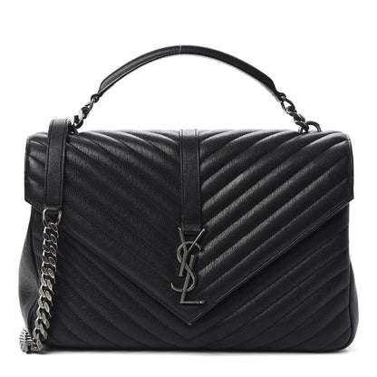 Saint Laurent Sheepskin Matelasse Chevron Monogram Large College Satchel Black 1 of 9