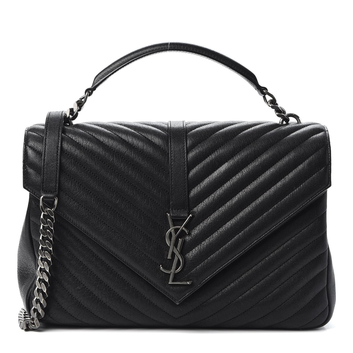 Sheepskin Matelasse Chevron Monogram Large College Satchel Black