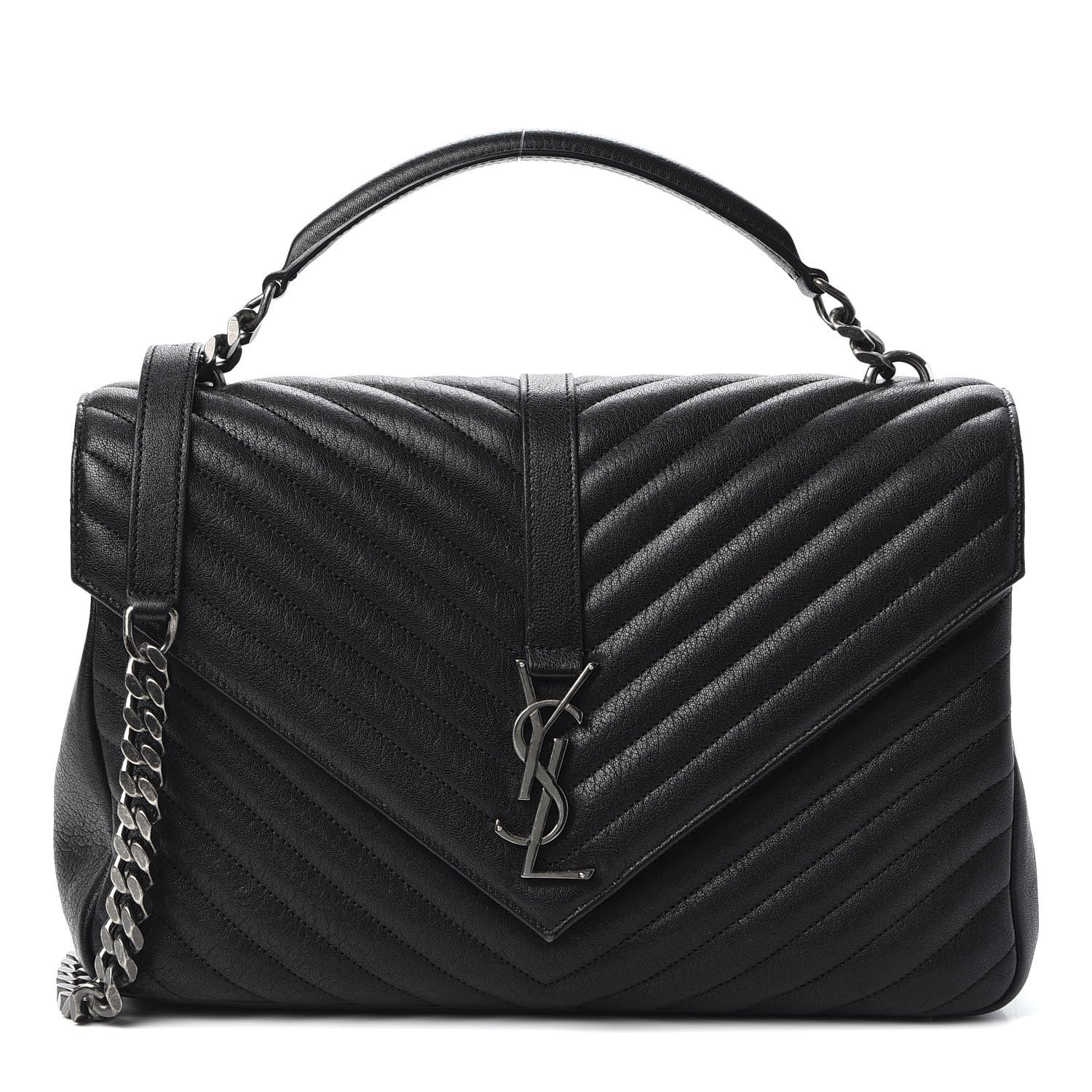 Saint Laurent Sheepskin Matelasse Chevron Monogram Large College Satchel Black 1 of 9