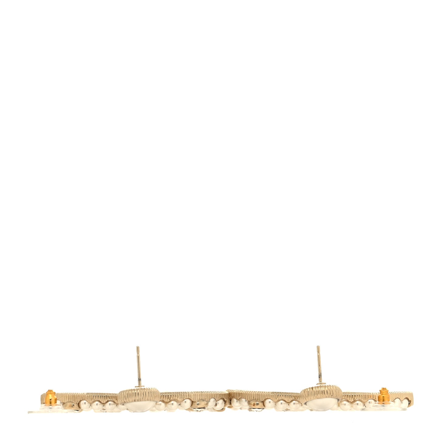 Metal Crystal Pearl CC Drop Earrings Gold