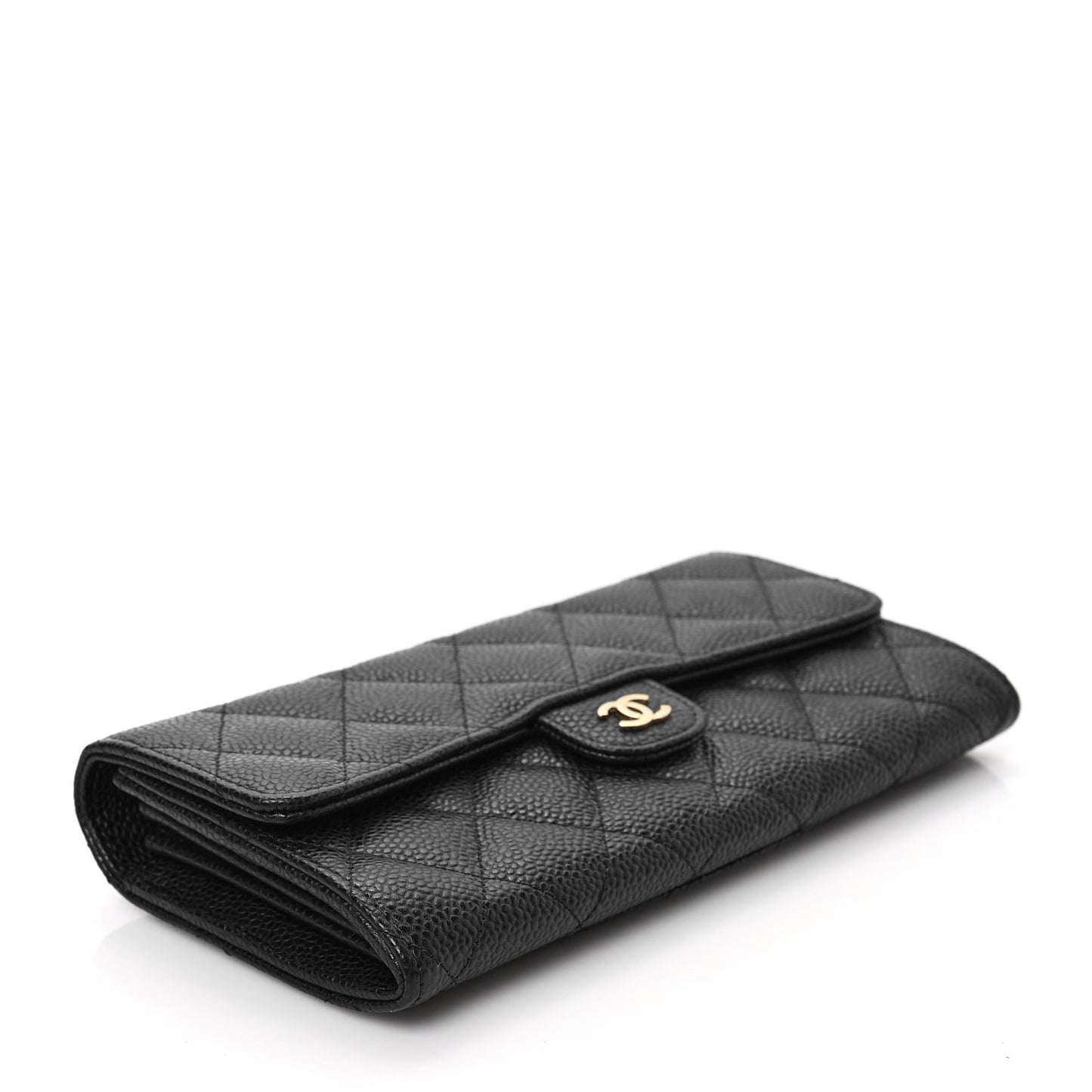 Caviar Quilted Large Flap Wallet Black