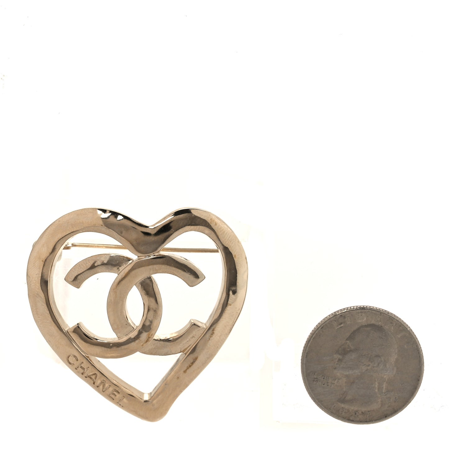 Metal CC Heart Coco In Love Brooch Gold