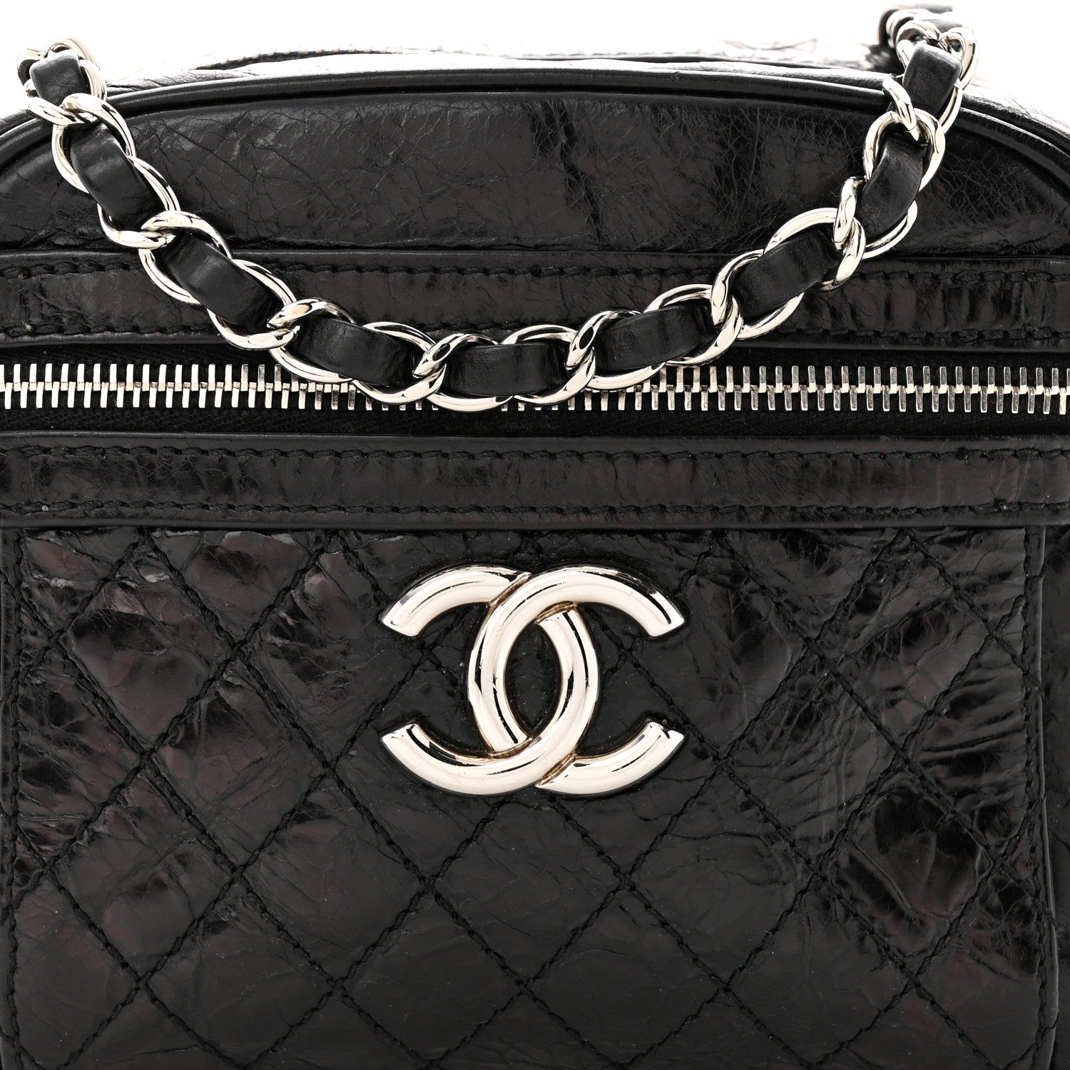 Chanel Glazed Crackled Calfskin Quilted CC Crossbody Black 8 of 10