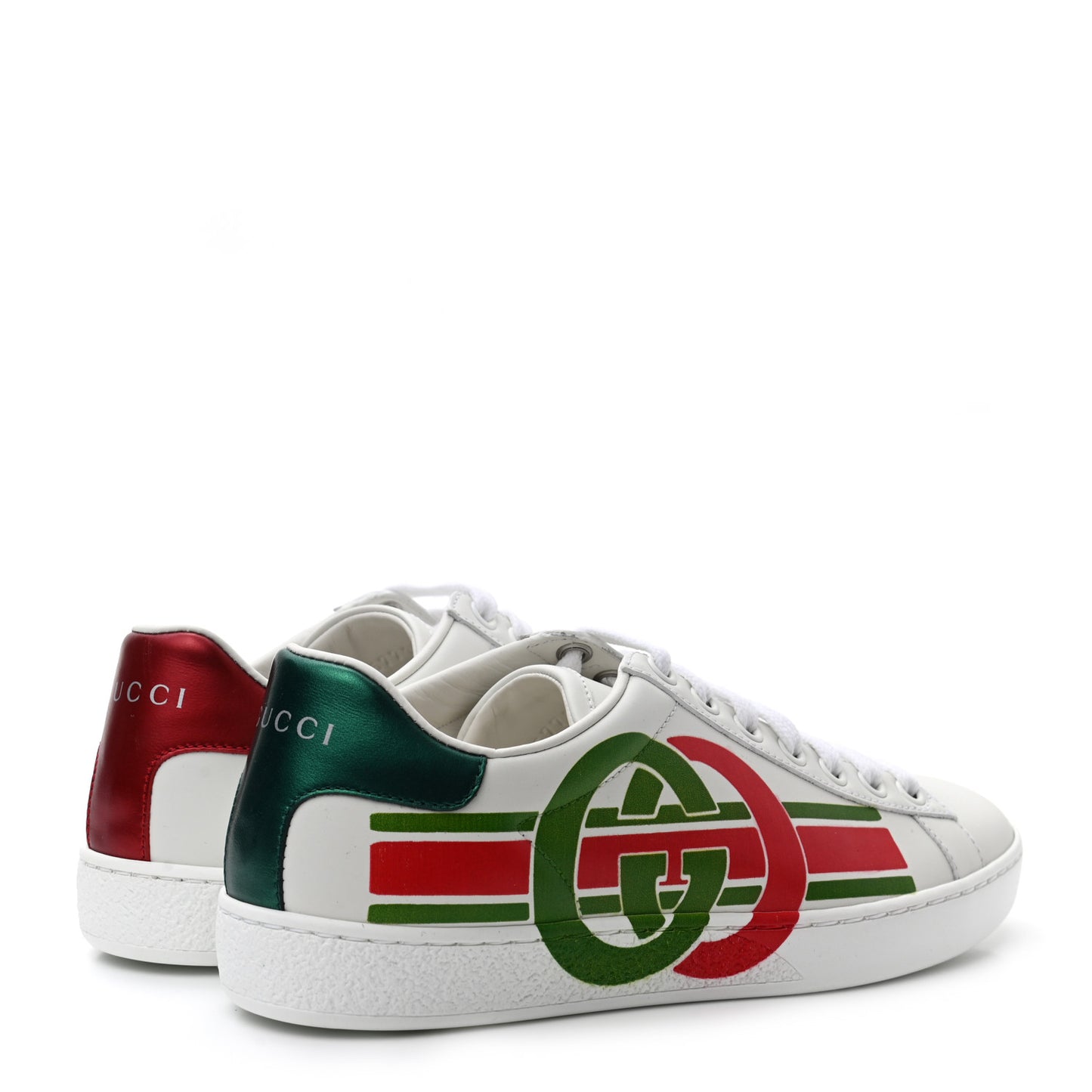 Calfskin Interlocking G Womens New Ace Sneakers 35 White Red Flame Green