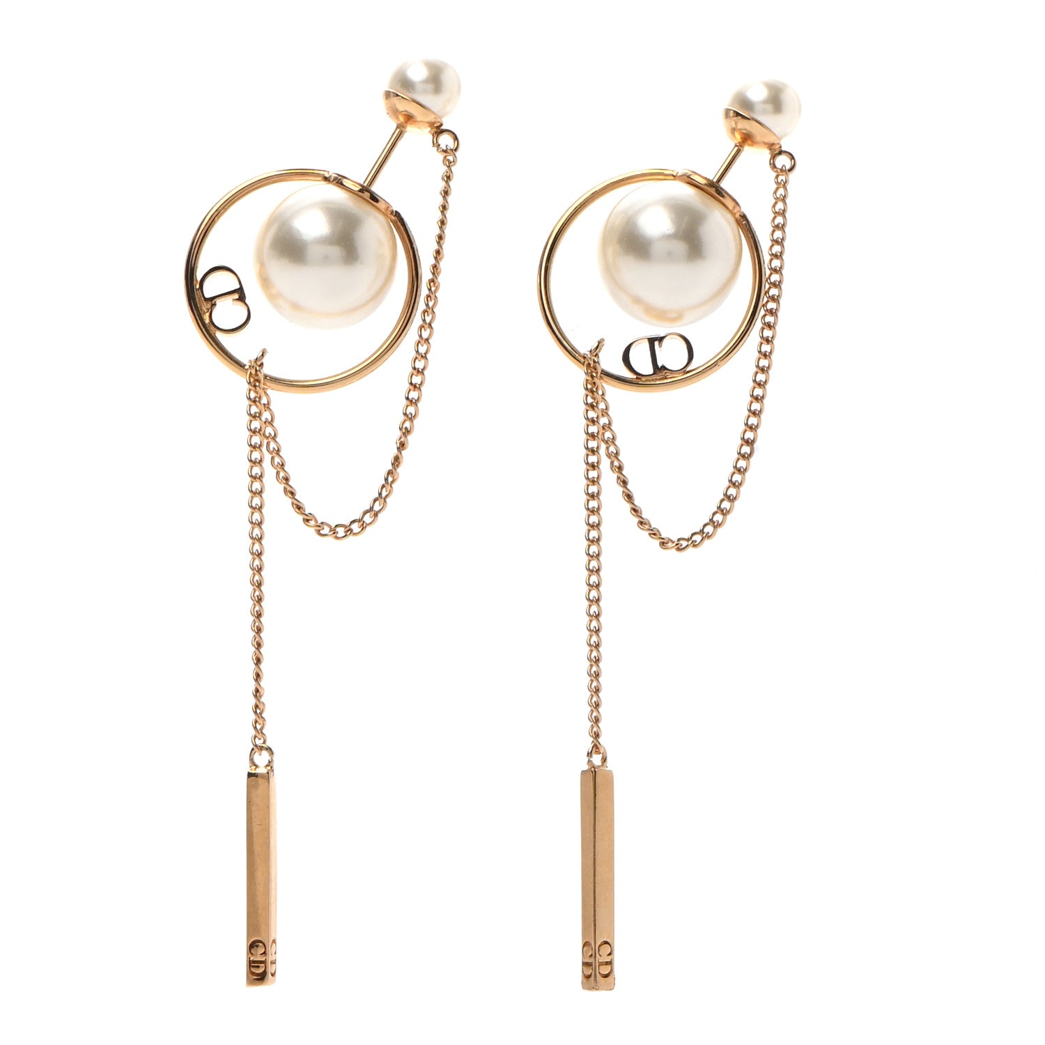 Christian Dior Pearl Tribales Dangle Chain Earrings Gold 1 of 6